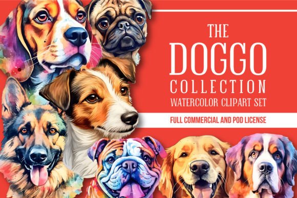 Download Watercolor Dog Portraits Clipart Set - Watercolor Collection