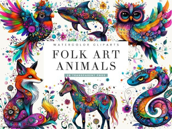 Download Watercolor Folk Art Animals Clipart - Watercolor Collection