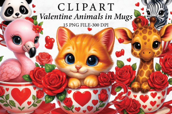 Download Valentine Teacup Animal Clipart Bundle - Animal Collection
