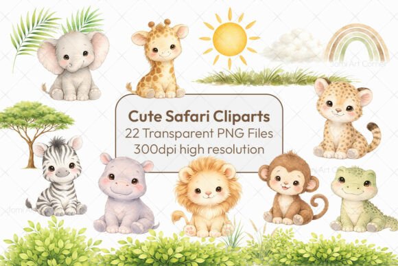 Download Cute Safari Animals Clipart Set - Animal Collection
