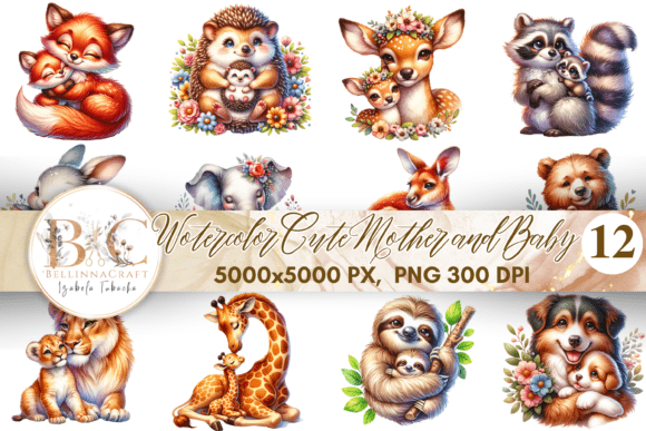 Download Watercolor Cute Mother and Baby Animal - Watercolor Collection