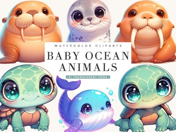 Download Cute Kawaii Baby Ocean Animals Clipart - Animal Collection