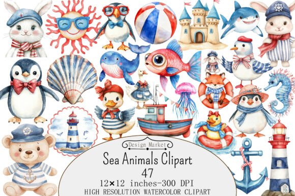 Download Watercolor Sea Animals Clipart - Watercolor Collection