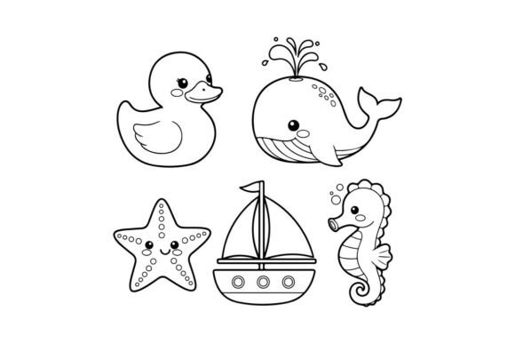 Download Cute Sea Animals Set Flat Design Vector - Animal Collection