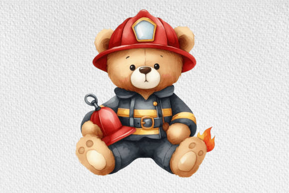 Download Firefighter Teddy Watercolor Clipart - Watercolor Collection