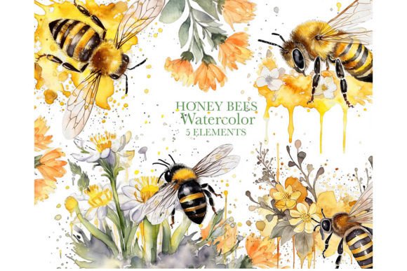 Download Watercolor Honey Bee, Nature Art - Watercolor Collection