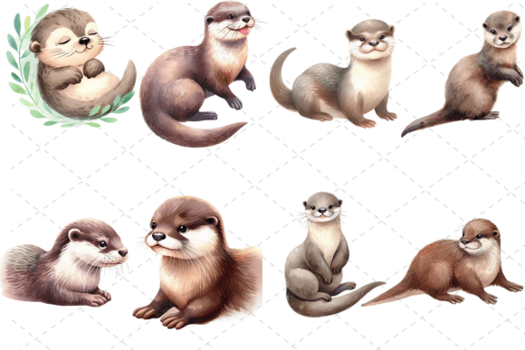 Download 8 Watercolor Otter Clipart Bundle - Watercolor Collection