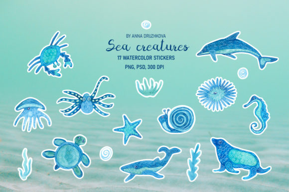 Download Sea Animals Watercolor Stickers - Watercolor Collection