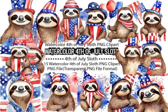 Download Watercolor 4th of July Sloth Sublimation - Watercolor Collection