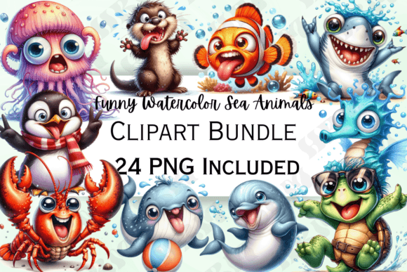 Download Cute Funny Watercolor Sea Animal Clipart - Watercolor Collection