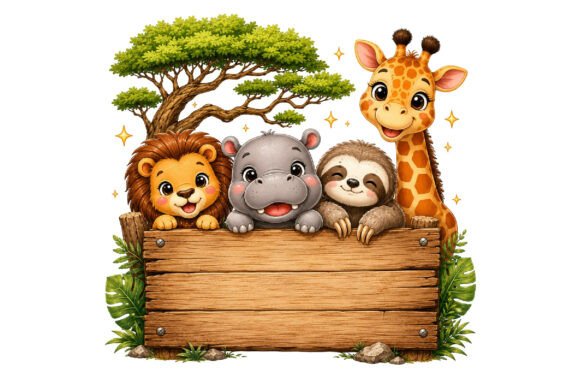Download Cute Safari Animals Sign PNG - Animal Collection