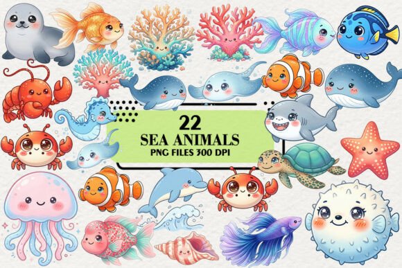 Download Kawaii Sea Animals Clipart Bundle - Animal Collection