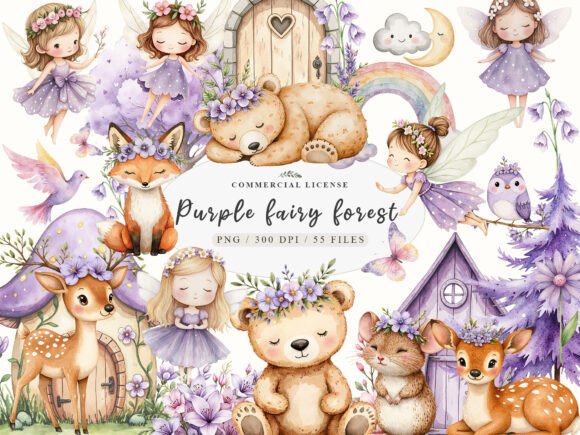 Download Watercolor Magical Garden Purple Fairies - Watercolor Collection