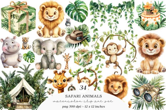 Download Watercolor Safari Animals Png - Watercolor Collection