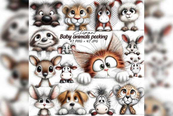 Download Whimsical Baby Animals Peeking Set - Animal Collection