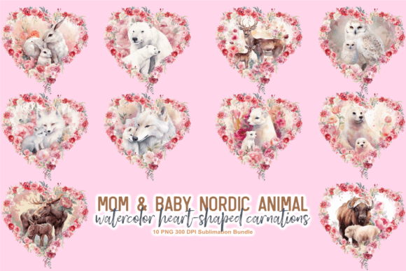 Download Watercolor Mom &amp; Baby Nordic Animals PNG - Watercolor Collection