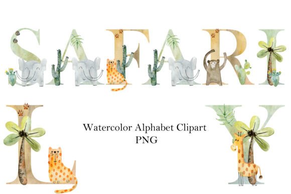 Download Alphabet with Watercolor Safari Animals. - Watercolor Collection