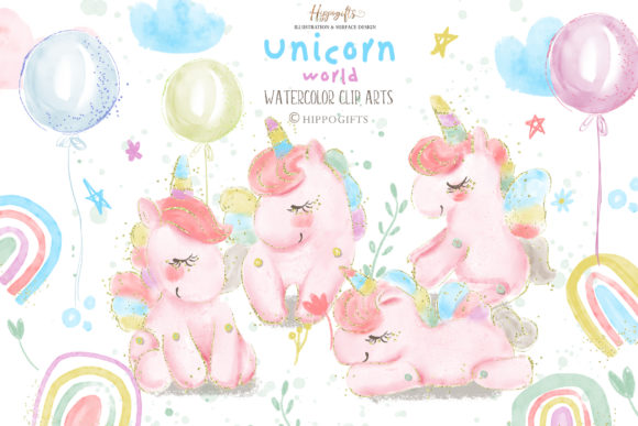 Download Watercolor Unicorn Rainbow Clip Arts - Watercolor Collection