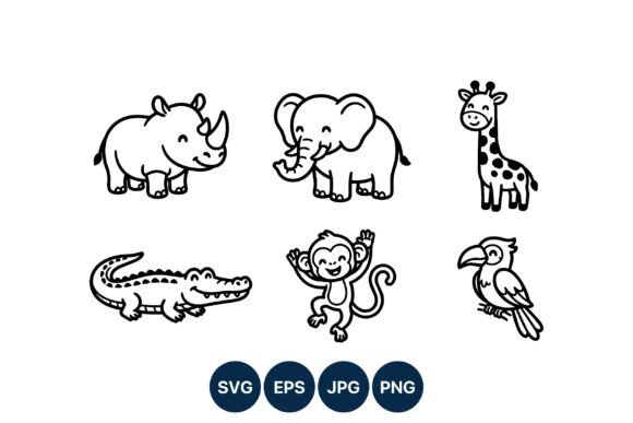 Download Cute Safari Animal Vector Line Art - Animal Collection
