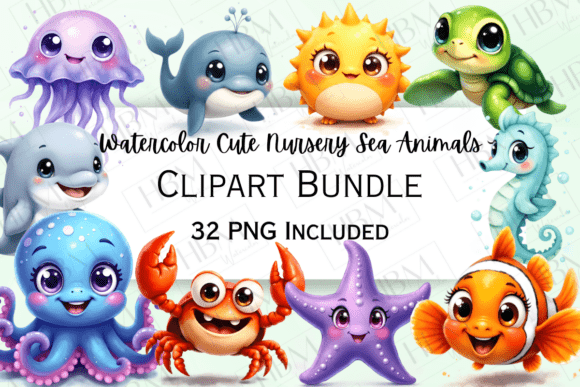 Download Cute Watercolor Ocean Animals Clipart - Watercolor Collection