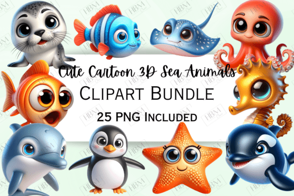 Download Cute Cartoon 3D Sea Animals Clipart - Animal Collection