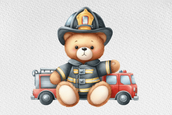 Download Firefighter Teddy Watercolor Clipart - Watercolor Collection