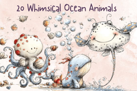 Download Whimsical Ocean Animals Clipart Set - Animal Collection