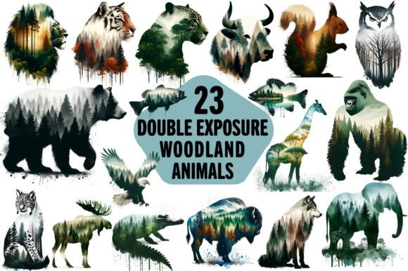 Download Double Exposure Woodland Animals Set - Animal Collection