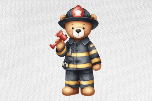 Download Firefighter Teddy Watercolor Clipart,PNG - Watercolor Collection