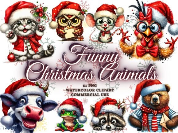 Download Funny Christmas Animals Clipart Bundle - Animal Collection