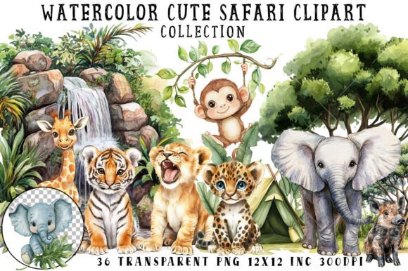 Download Watercolor Cute Safari Clipart - Watercolor Collection